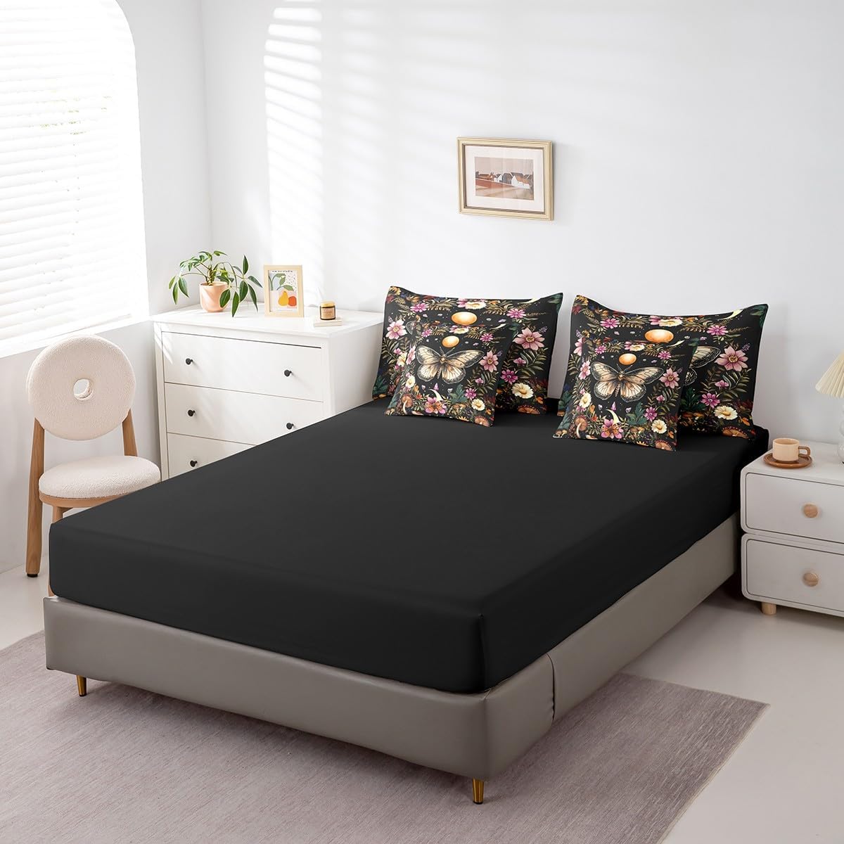 61qArnz-XdL._AC_SL1200_.jpg Feelyou Death Moth Comforter Set 7 Pieces King Size Kids, Bohemian Sun and Moon Bedding Set Boys Girls, Mushrooms Bed in a Bag,Comforter + Sheets + Pillowcases + Cushion Covers - Image 5