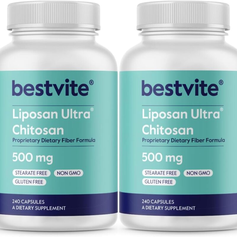 BESTVITE Liposan Ultra Chitosan 500mg (480 Capsules) (240 x 2) - Patented Faster Acting Than Regular Chitosan - No Stearates - No Fillers