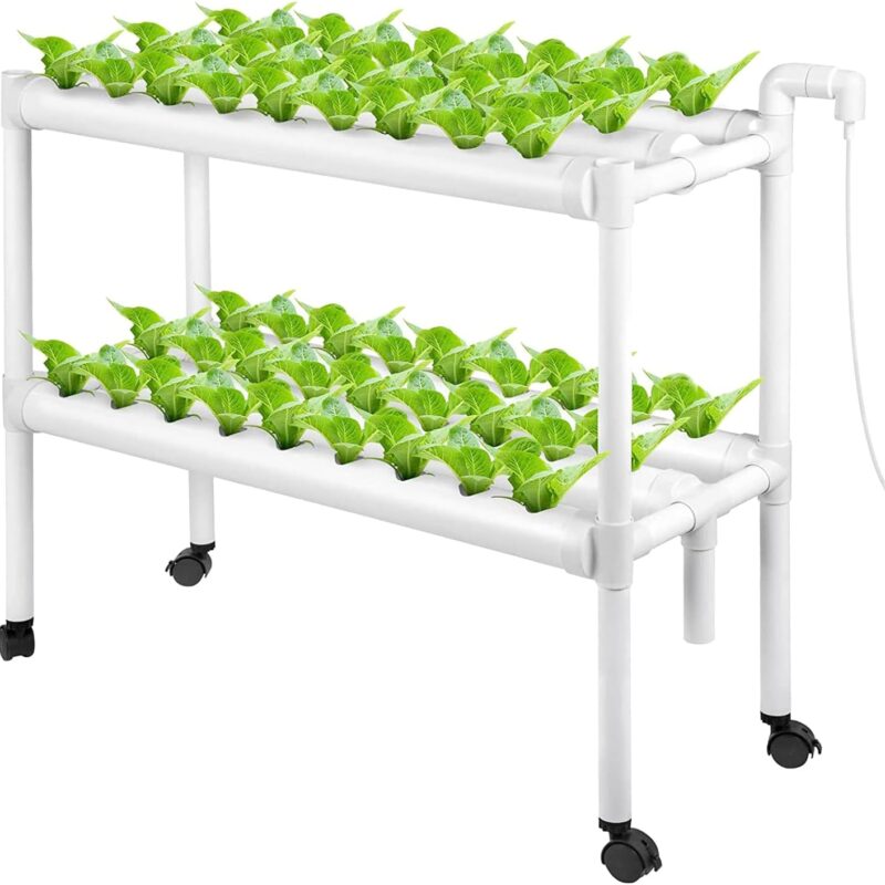 Hydroponics Growing System Kit 54 Sites 2 Layer 6 PVC Pipes Indoor Garden, Hydroponic Planting Garden with Wheels, Water Pump, Timer, Nest Basket for Vegetables, Fruits, Herb, Flowers,AUS