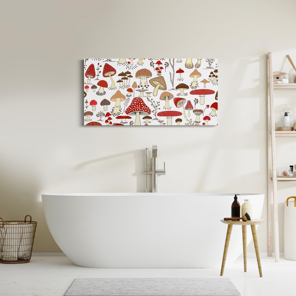 61v7I3E7ML._AC_SL1200_.jpg Feelyou Cute Mushroom Decor Canvas Wall Art Kids Cartoon Mushrooms Canvas Prints Large Kawaii Fungus Large Artwork 24"x48" Wild Mushroom Stuff Wall Painting - Image 5