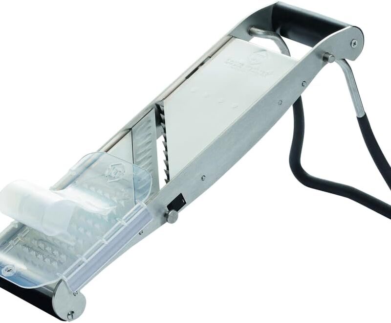 LOUIS TELLIER - Professional Mandoline Slicer - Stainless Steel - with Pusher and Ergonomic Stand - Compact-PRO - Includes 2 Julienne Blades (0.16 in & 0.4 in)