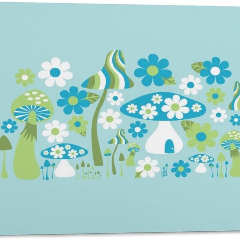 Mushroom Poster Blue Enchanted Forest Nursery Art 1970s Mushroom Fairy House Print Girl 1960s Daisy Poster Decorative Painting Canvas Wall Art Living Room Posters Bedroom Painting 16x24inch(40x60cm)