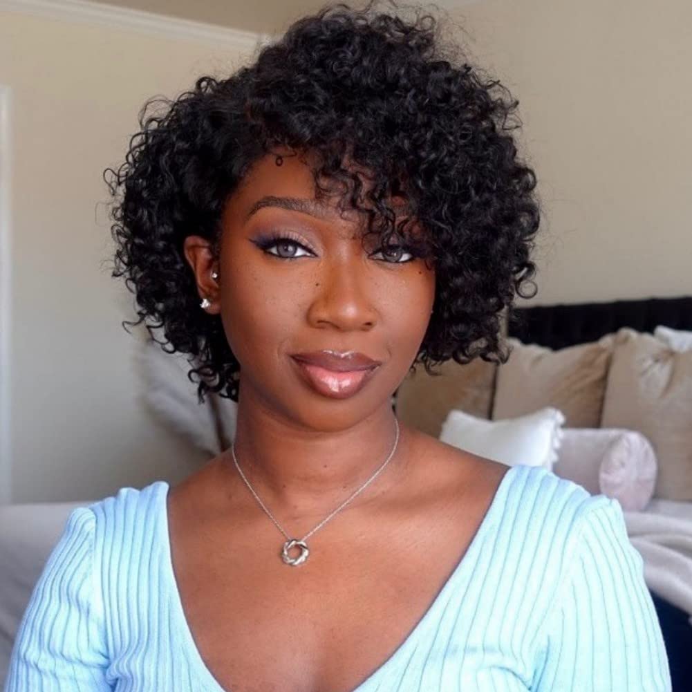 61ycgMogtL._SL1001_.jpg Short Curly Human Hair Wig Kinky Curly Bob Wigs Side Part Brazilian Virgin Hair Pixie Cut Wigs for Black Women 8 Inch