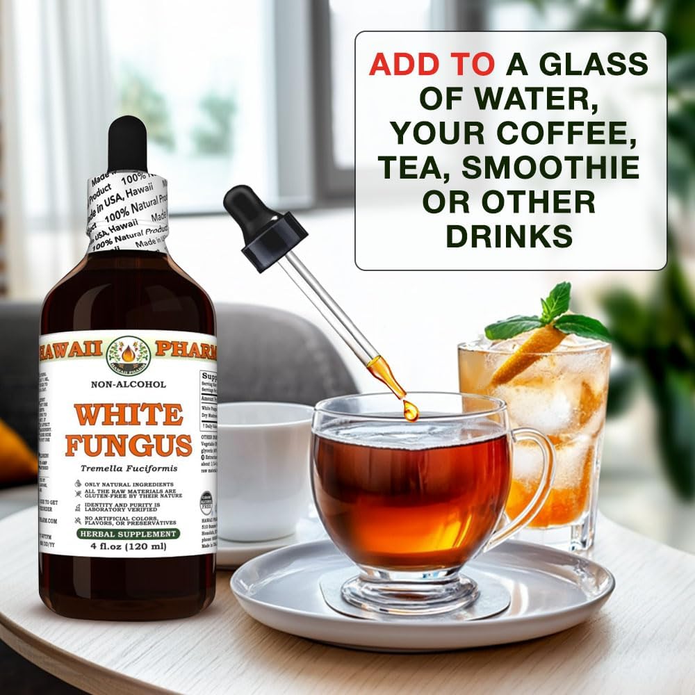 61zDn3GHzYL._AC_SL1000_.jpg White Fungus (Tremella Fuciformis) Dry Mushroom Glycerite, Made in Hawaii, All Natural, Vegan, Lab Tested Alcohol-Free Liquid Extract - 32 fl.oz - Image 6