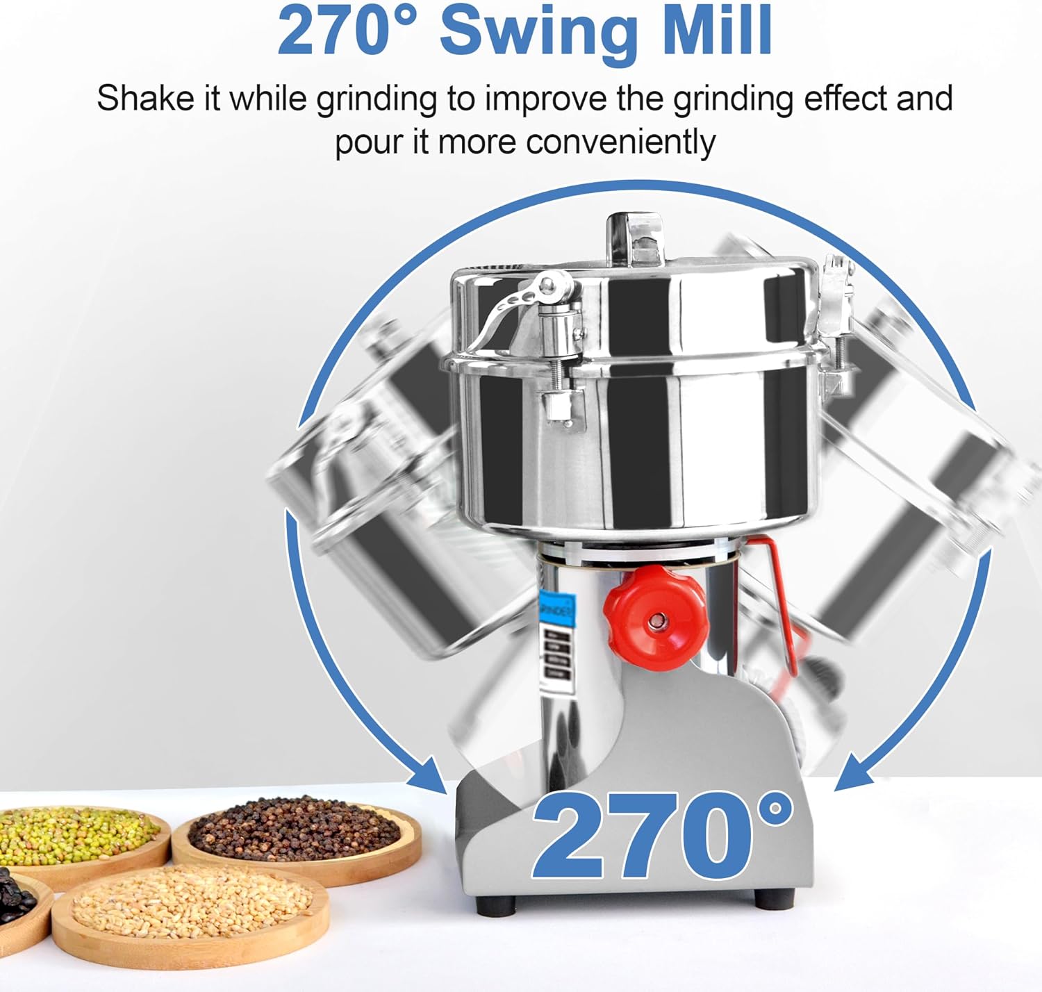 710iDdvpzcL._AC_SL1500_.jpg 1000g Electric Grain Mill Grinder, 304 Stainless Steel Flour Mill, 3000W High Speed Spice Grinder, Electric Grain Mill for Dry Wheat, Oats, Corn, Pepper and Coffee Beans - Image 4