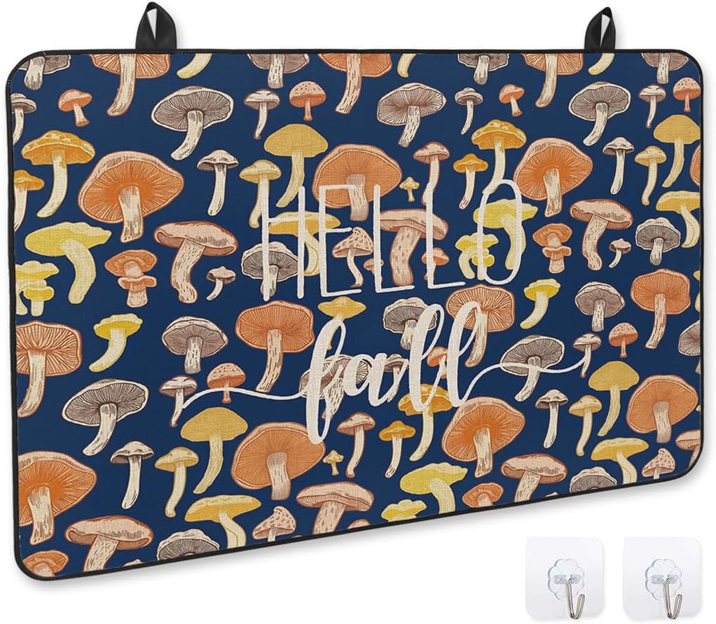 711yj5KX8L._AC_SL1500_.jpg Stove Top Cover, Hello Fall Thanksgiving Orange Yellow Mushroom Navy Blue Anti-Slip Heat Resistant Electric Stove Top Cover, Ceramic Glass Cooktop Protector Stove Covers for Flat Top Oven - Image 2