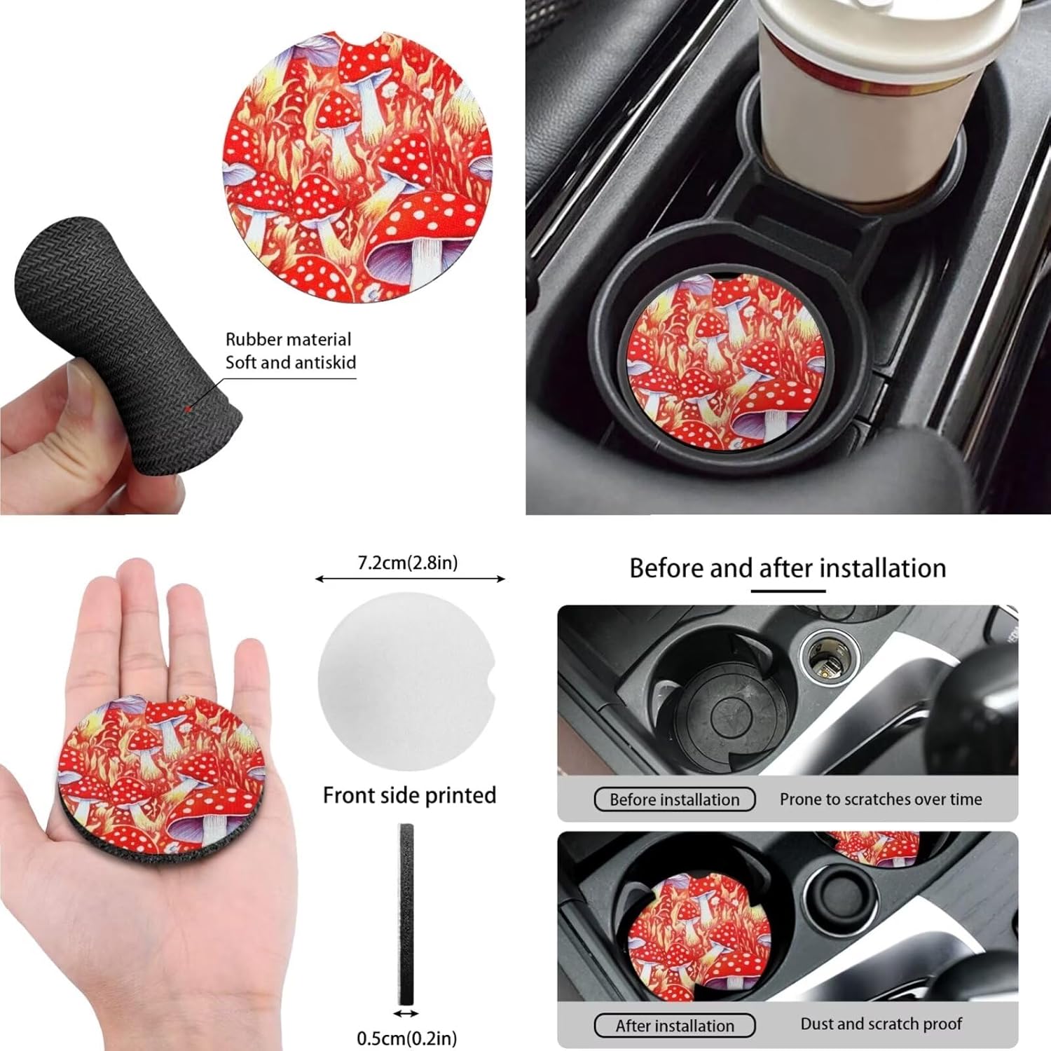 712FfDILcFL._AC_SL1500_.jpg Cartoon Mushroom Print 10 Set Car Seat Covers Full Set Red Mushrooms Painting Front and Back Seats Protectors Covers Sedan, Truck, SUV, Van, Most Bucket Seats for Women - Image 4