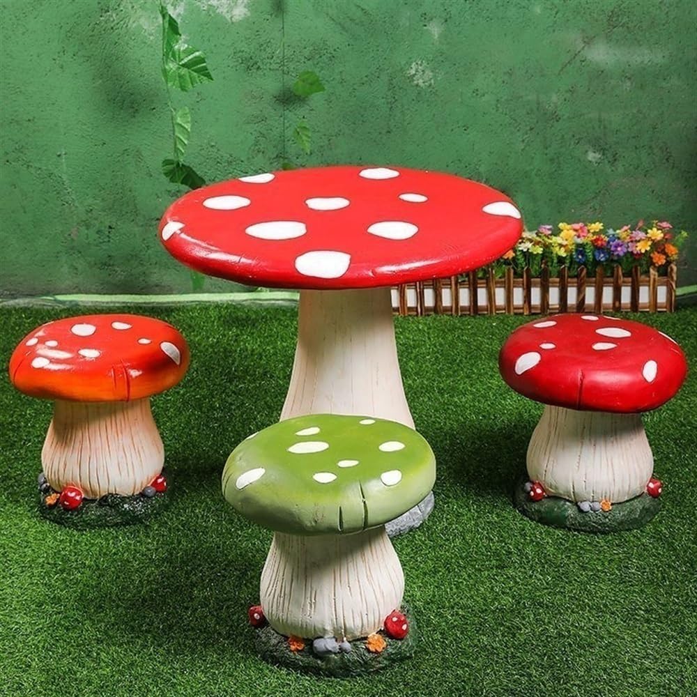 712zYkUkCUL._AC_SL1000_.jpg Colorful Mushroom Stool, Outdoor Statue, Resin, Red, Garden Decor - Image 5