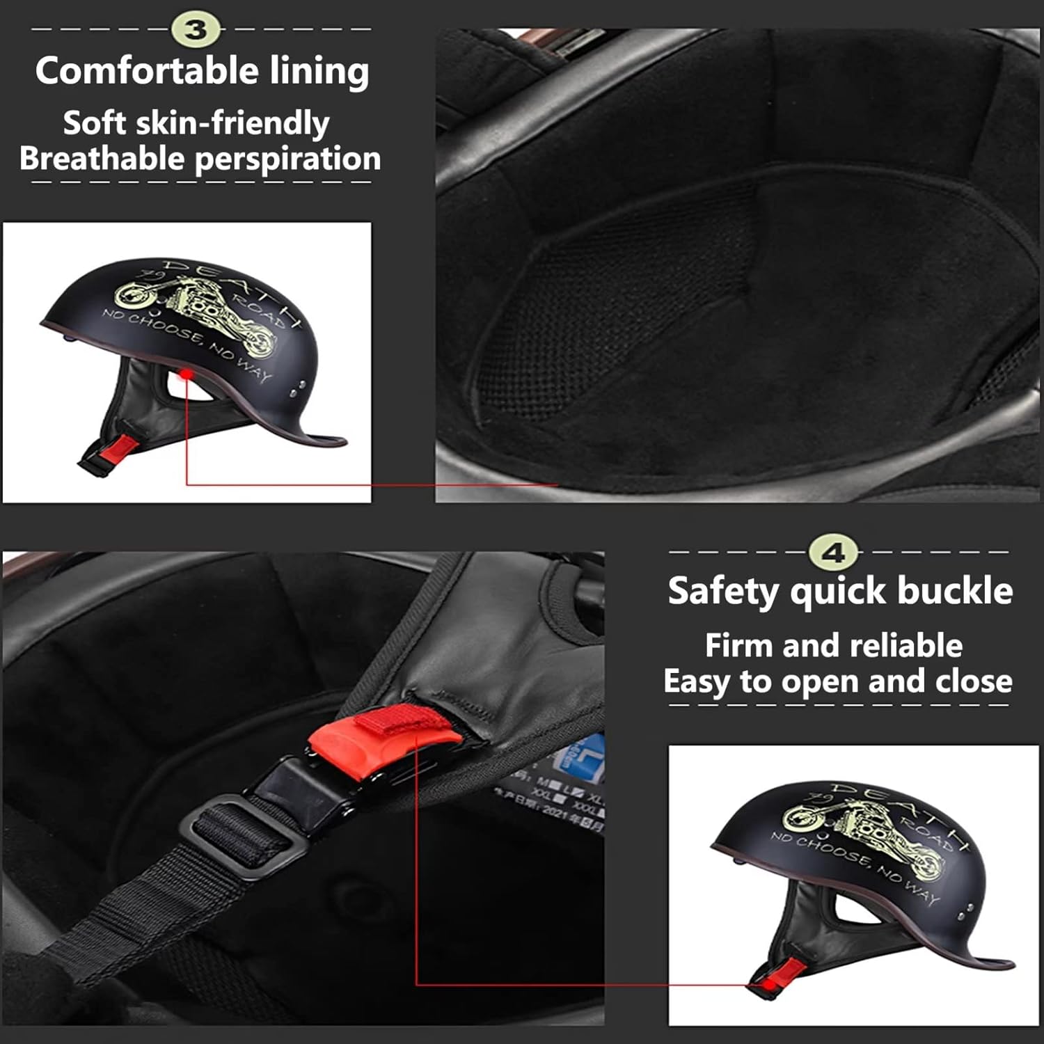 714syqdsAQL._AC_SL1500_.jpg Motorcycle Retro Half Helmet DOT Approved Adult Men Women Vintage German Style Half Face Skull Cap Helmets for Scooter Moped Cruiser Chopper ATV Motorbike Baseball Cap with Visor Goggles - Image 5