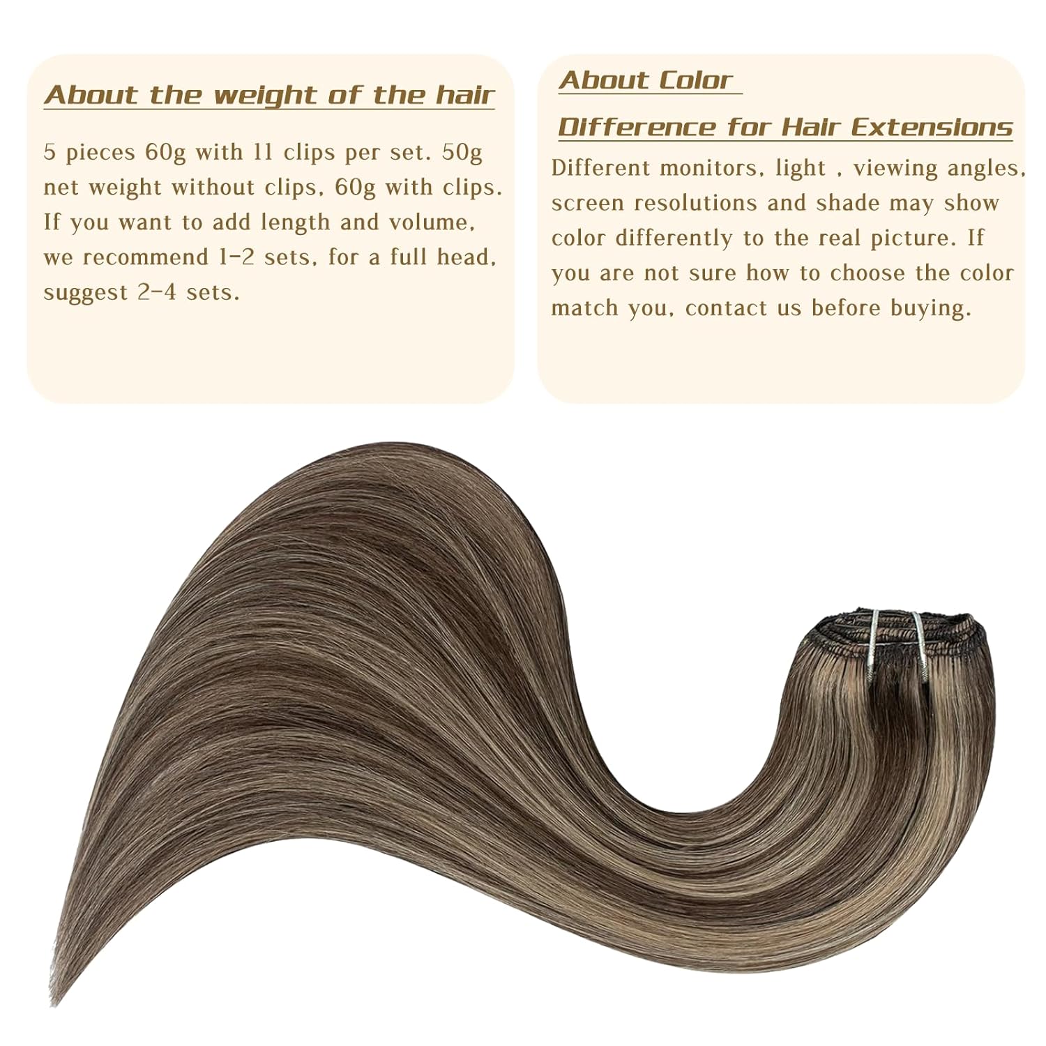 714y8fPXvsL._SL1500_.jpg Clip in Human Hair Extensions Remy Brazilian Clip on Real Human Hair Extensions Chocolate Brown To Caramel Blonde Invisible Double Weft Straight Natural Clip ins Hair for Women 18 Inch 60G 5 PCS - Image 5