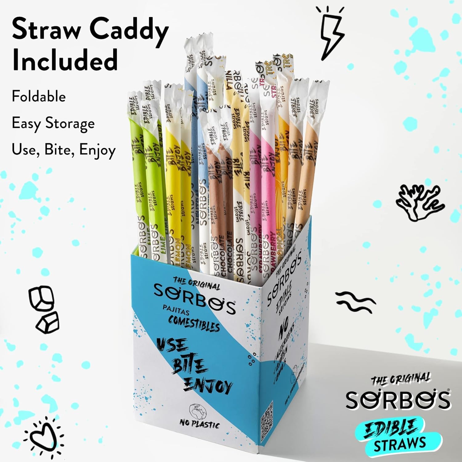 714zF7YwleL._AC_SL1500_.jpg SORBOS Edible Straws, Tropical Mix Flavor Variety, Tropical, Strawberry, Lime, Apple, Individually Wrapped, No Allergens, No Gluten, 7.4 inches long (Pack of 200) - Image 2