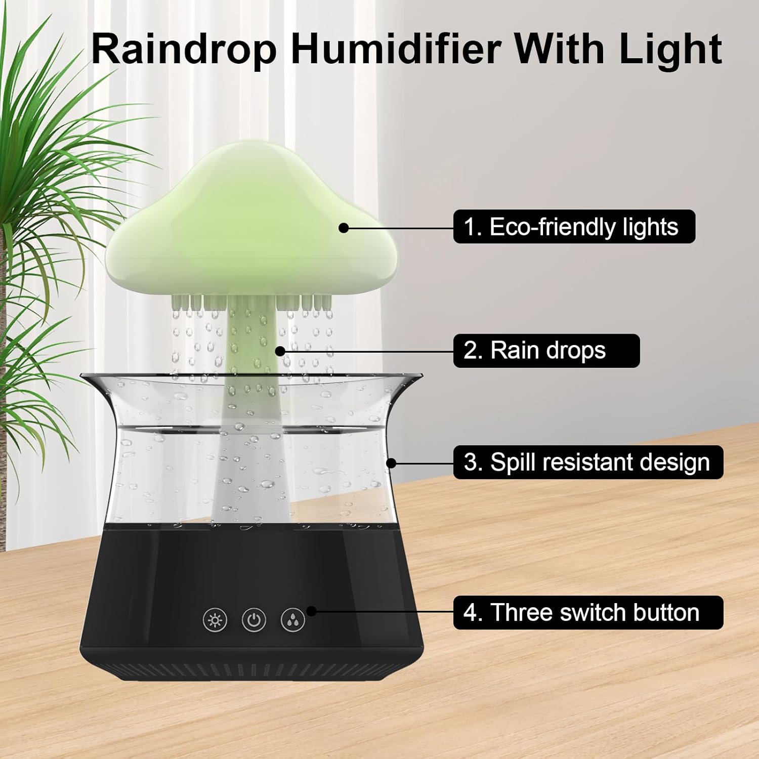 715JA4edHkL._AC_SL1500_.jpg Cloud Rain Humidifiers for Bedroom & Large Room - Essential Oil Diffuser with 7 Colors LED Lights - Whole House Coverage-Auto Shut-Off-It Can Work for Up to 8-10 Days with Full Water (06 Black) - Image 4