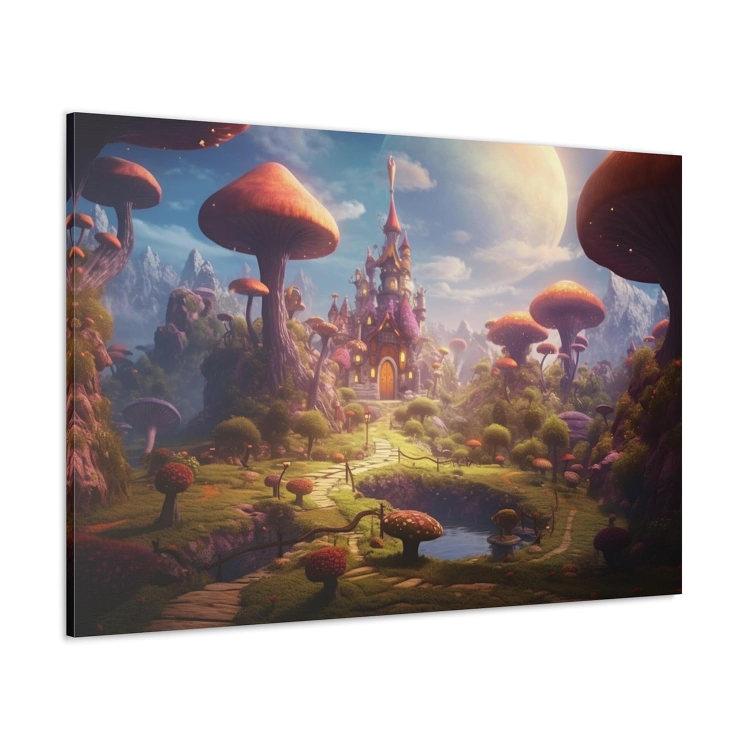 715M5uObM0L._SL1500_.jpg Mushroom Kingdom | Immersive Adventures in Giant Mushroom Land | Fantasy Imagination Canvas Wall Art Print Decor | Ready to Hang 48″ x 32″