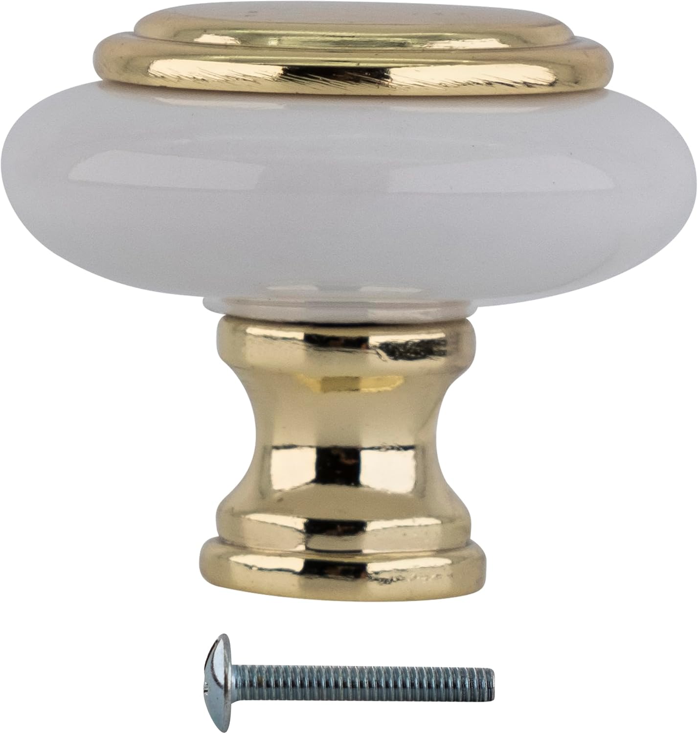 715TVxQDUkL._AC_SL1500_.jpg BRIXWELL BXB64267W3-XCP20 Hardware Traditional Mushroom Kitchen Cabinet Knob 1-1/4" Dia White/Polished Brass - Pack of 20 - Image 4