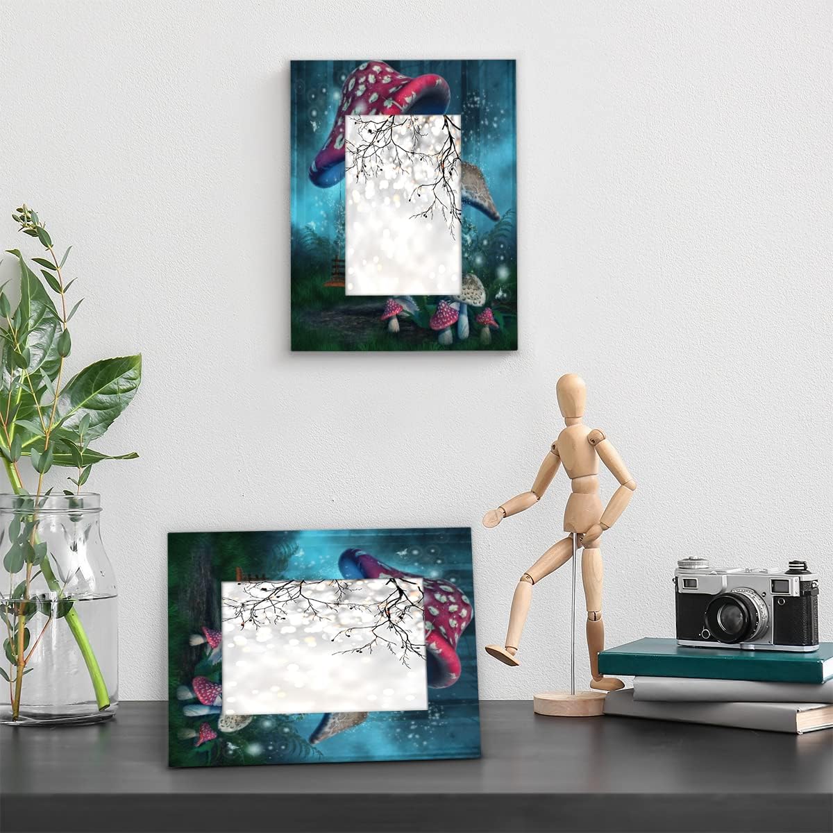 715iOjdRSDL._AC_SL1200_.jpg GUYOS Magical Mushroom Pattern in The Forest Wood Picture Frames Can Display 8x10 Inch Photos.With Hooks and Brackets, This Frames Can be Displayed Vertically or Horizontally on a Table or Wall,2 packs - Image 4
