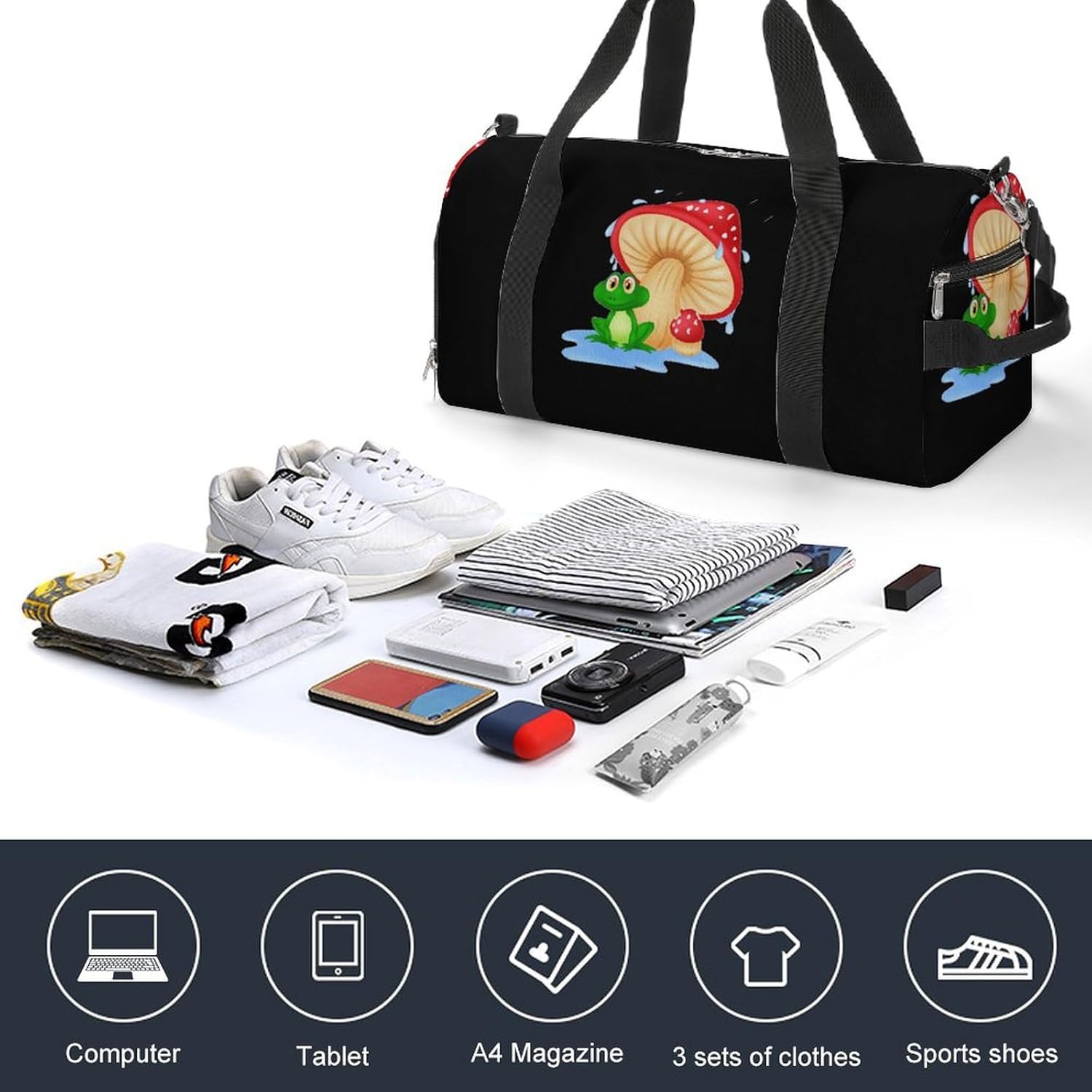 715y26RwvPL._AC_SL1500_.jpg Mushroom with Toad Gym Duffle Bag Waterproof Travel Bag Small for Sports and Weekend Getaway - Image 4