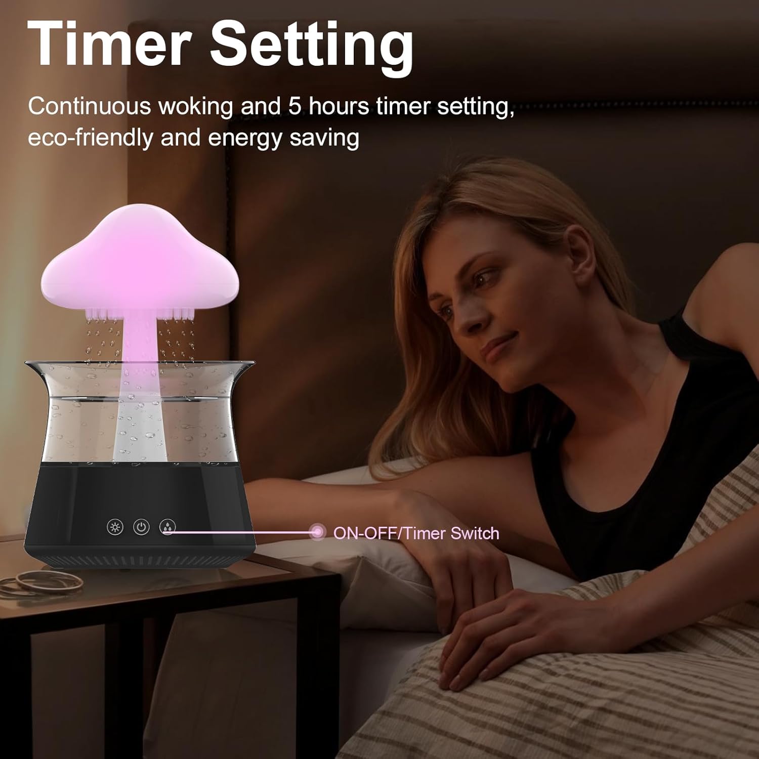 7172RNNDCnL._AC_SL1500_.jpg Cloud Rain Humidifiers for Bedroom & Large Room - Essential Oil Diffuser with 7 Colors LED Lights - Whole House Coverage-Auto Shut-Off-It Can Work for Up to 8-10 Days with Full Water (06 Black) - Image 7