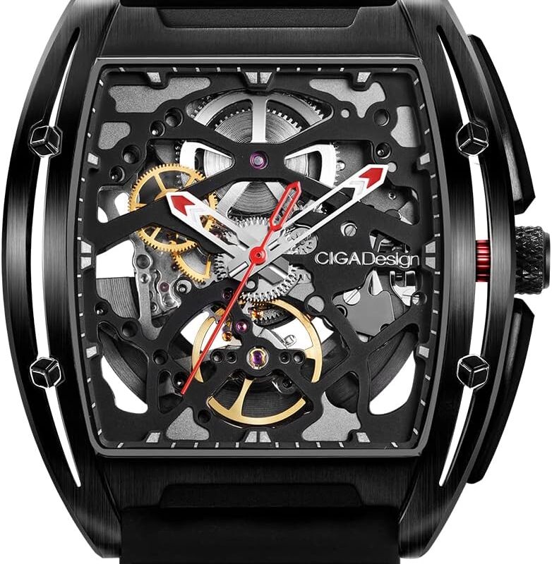 717c8xXrZL._AC_SL1500_.jpg CIGA Design Z Series Automatic Mechanical Watch, Luxury Skeleton Wristwatch Tonneau with Leather and Silicone Strap Stainless Steel Business Dress Waterproof Timepiece Gifts for Men and Women