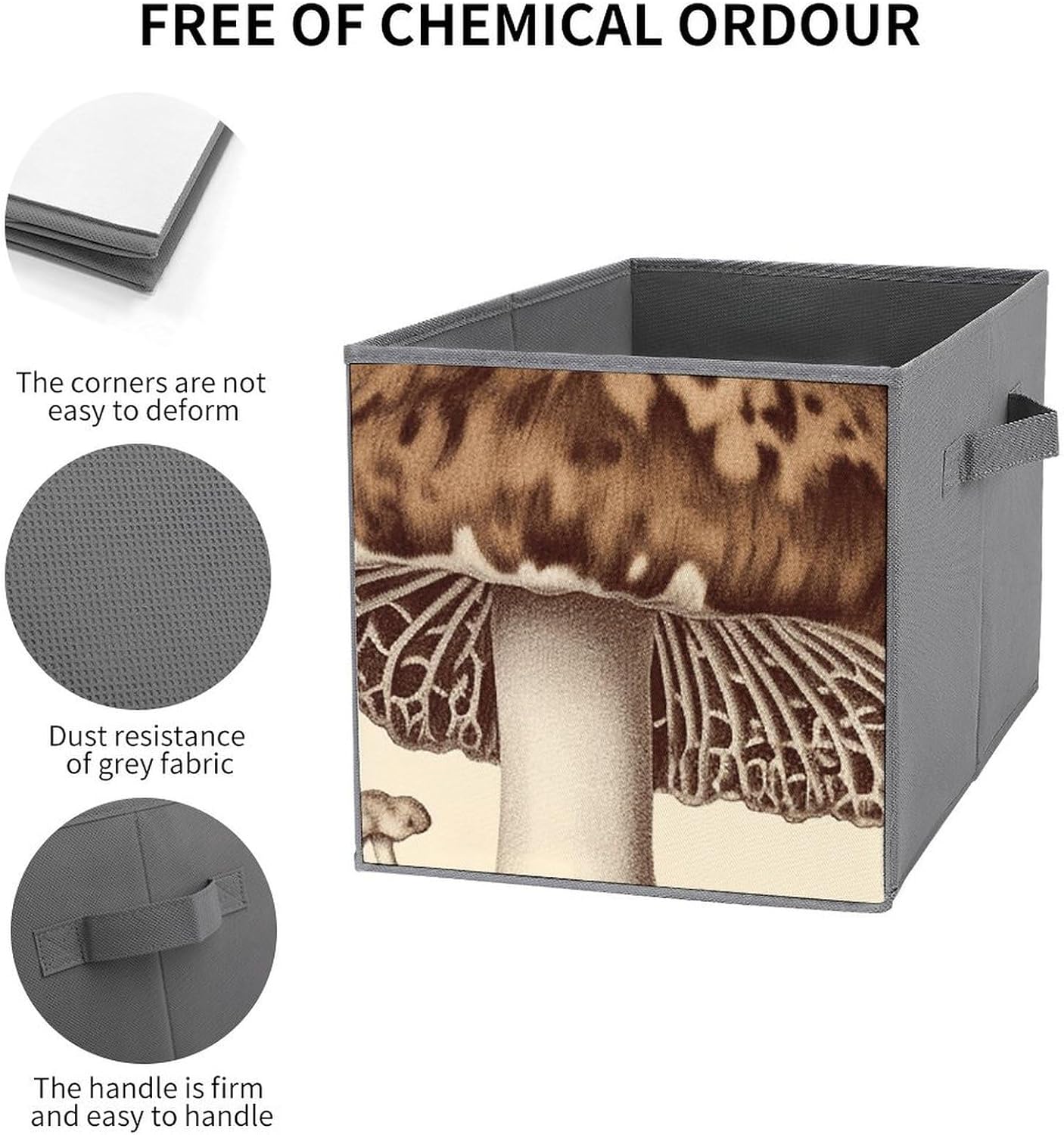 718LUzoJRL._AC_SL1500_.jpg Vintage Mushrooms Drawing Printed Foldable Storage Box with Handle, Suitable for Organization, Wardrobe, Shelf, Office, Toys And Other Cube Organizers - Image 3