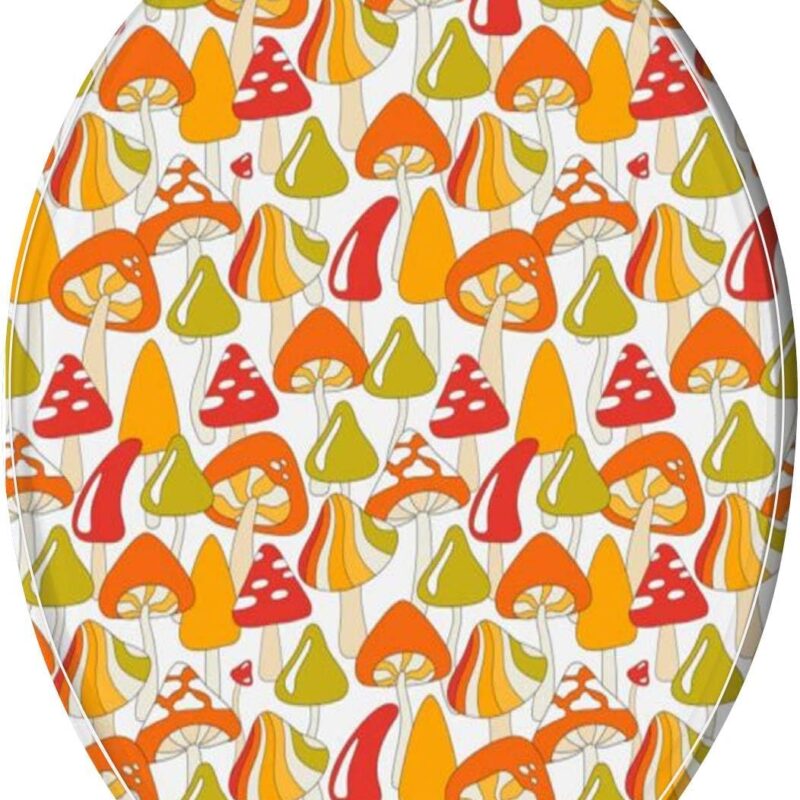 Elongated Toilet Seat psychedelic mushrooms in the hippie style Resin Toilet Seat with Quietly Close Quick Release Hinges Slow-Close Toilet Seat with Cover Easy to Clean and Install