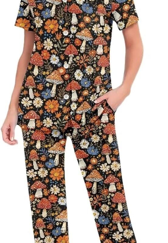 Women's 2 Piece Pajama Sets Pj Sets Sleepwear Button Up Shirt with Pants Lounge Set