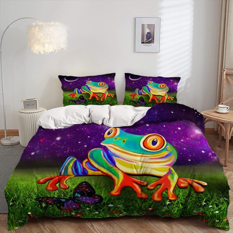 AILONEN Frog Duvet Cover Set,Cartoon Frog Bedding Set King Size,Color Tie Dye Comforter Cover Set for Teens Boys Kids Girls,1 Quilt Cover 2 Pillowcases 3 Piece