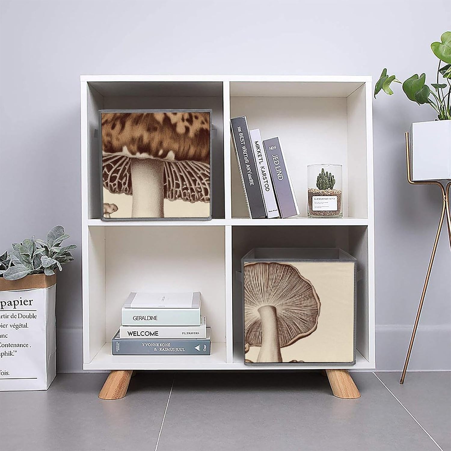 71AO2HZ8J3L._AC_SL1500_.jpg Vintage Mushrooms Drawing Printed Foldable Storage Box with Handle, Suitable for Organization, Wardrobe, Shelf, Office, Toys And Other Cube Organizers - Image 5