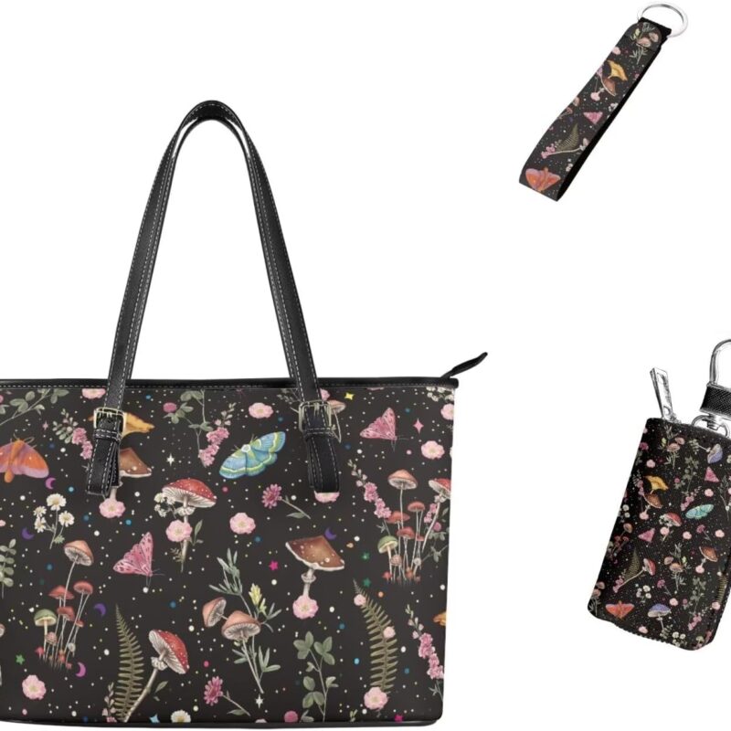 FOR U DESIGNS Tote Bag for Women Work Large Shoulder Bag PU Leather Satchel Bags with Car Key Case and Keychain Wristlet