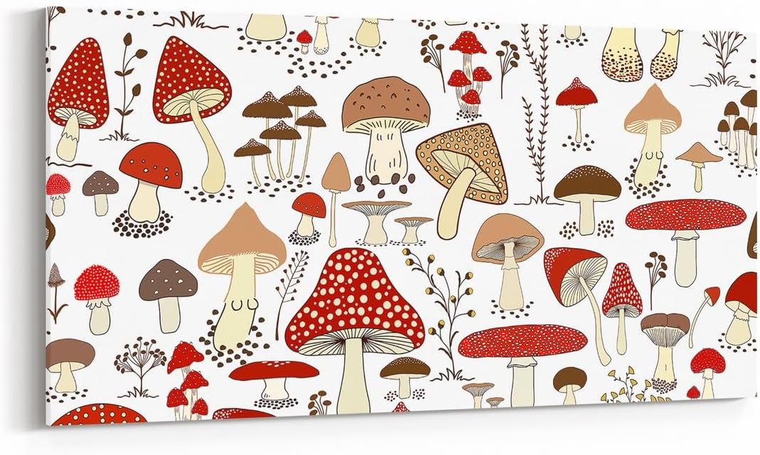 71B2S1N-lL._AC_SL1200_.jpg Feelyou Cute Mushroom Decor Canvas Wall Art Kids Cartoon Mushrooms Canvas Prints Large Kawaii Fungus Large Artwork 24"x48" Wild Mushroom Stuff Wall Painting