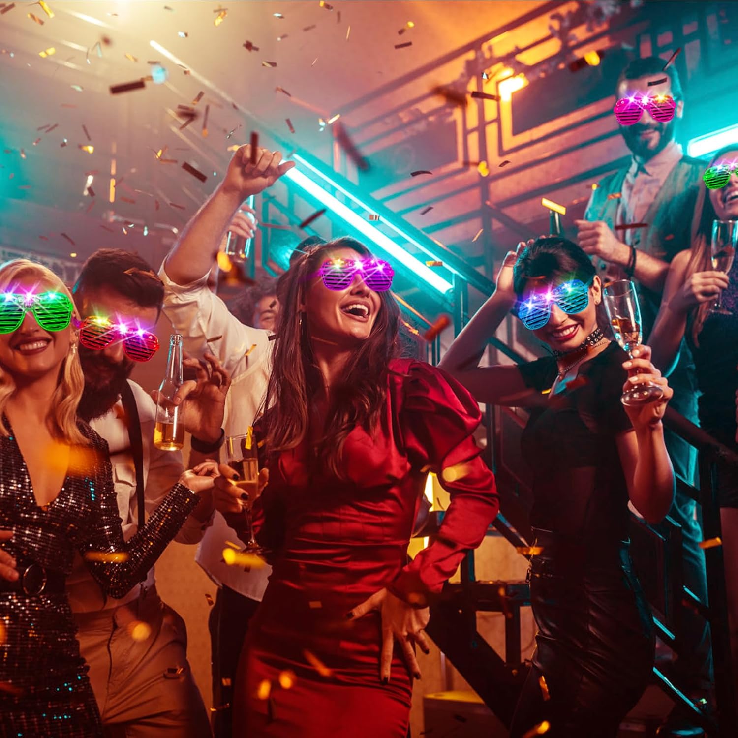 71CLbsXR2L._AC_SL1500_.jpg HONLYNE105 PCS LED Glasses, Light Up Glasses for Kids Adults, Neon Flashing Sunglasses Glow Party Supplies Glow Glasses for Wedding Birthday New Year Rave Carnival - Image 4