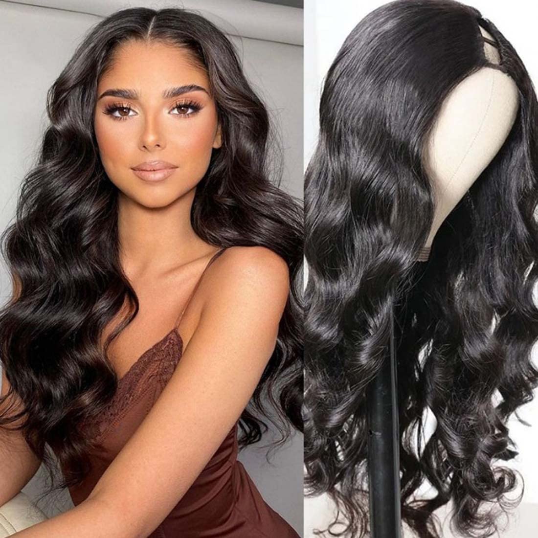 71CEOJLF6LL._SL1100_.jpg Beauty Forever Body Wave U Part Human Hair Wig 150% Density 10A Grade,Brazilian Human Hair Glueless Full Head Clip in Half Wig Free Part Natural Color 20 Inch