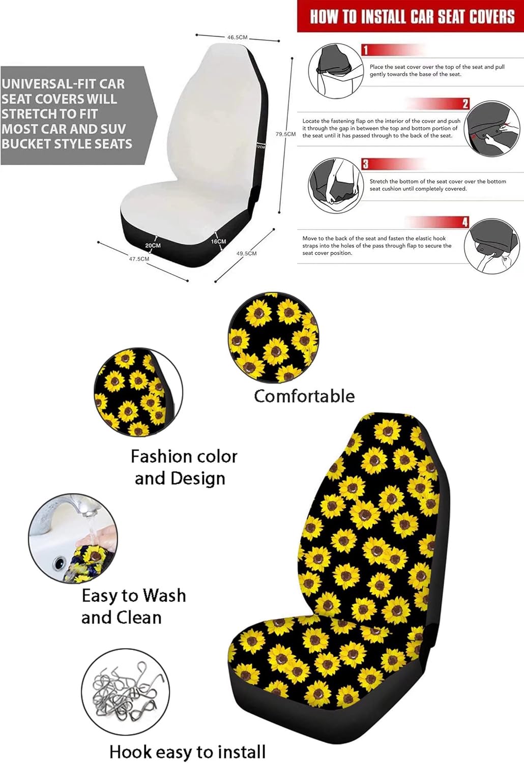 71DW1R52vL._AC_SL1500_.jpg POLERO Moon Star Mushroom Frog Car Seat Covers Car Accessories Interior Aesthetic Full Set 12 Pcs Gift with Keychains & Coasters Fit Most Cars Auto Vehicles - Image 7