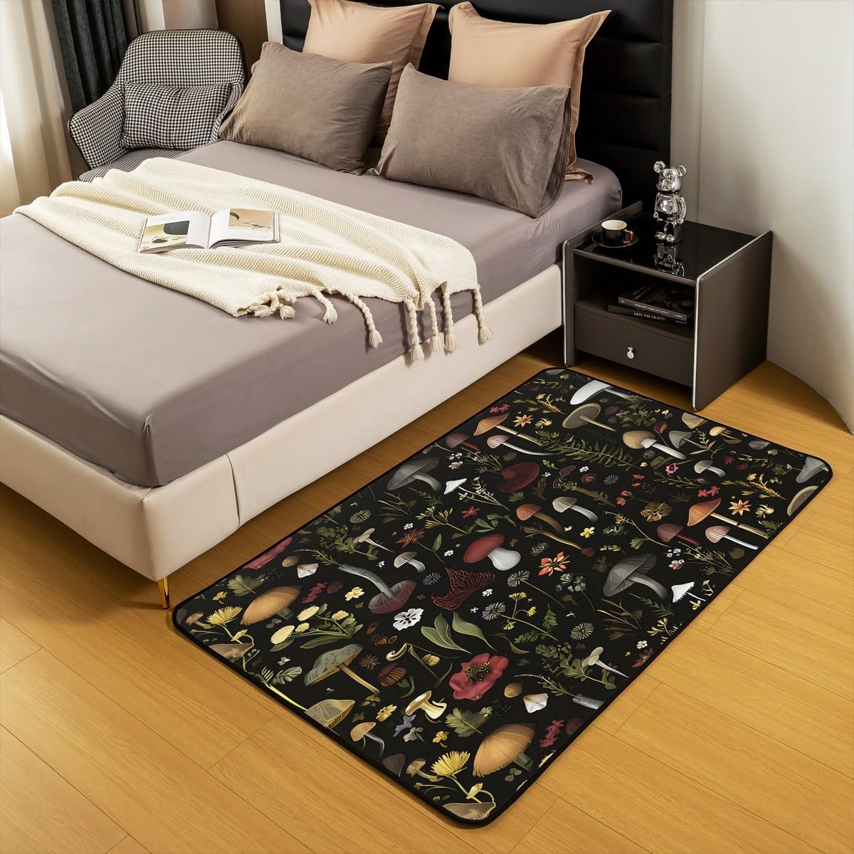 71DjGuH70kL._AC_SL1200_.jpg jejeloiu Cute Mushroom Living Room Rugs for Bedroom 3x5 Kids Cartoon Mushrooms Decor Carpet for Boys Girls Teens Natural Wild Fungus Floral Botanic Black Area Rug Indoor Floor Mat Room Decor - Image 5