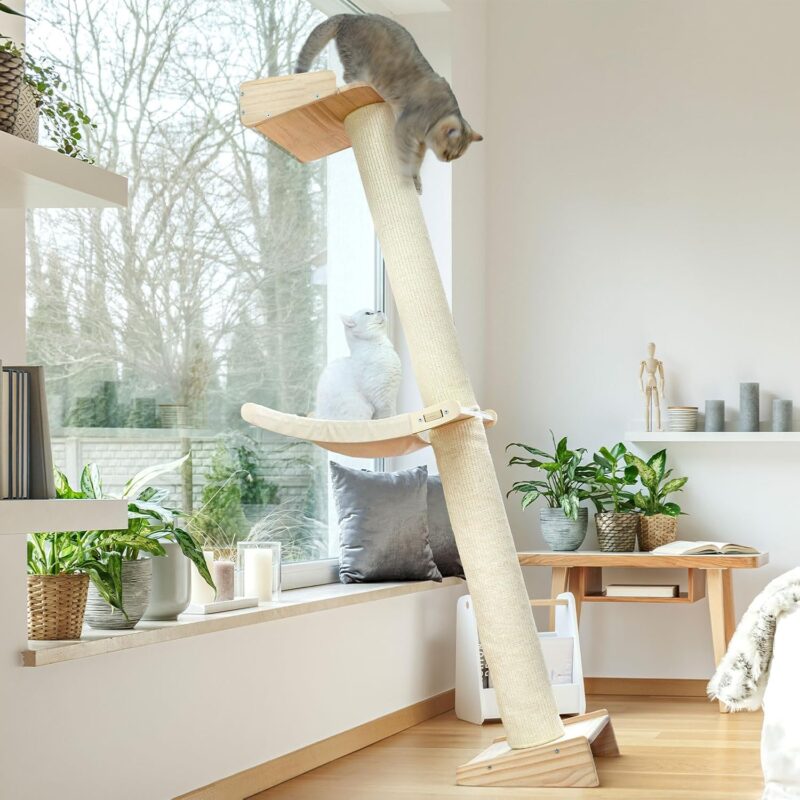 Cat Tree 65" Tall Cat Wall Furniture Cats Climbing Tower for Active Indoor Cat Scratching Post, Cat Post for Window or Wall