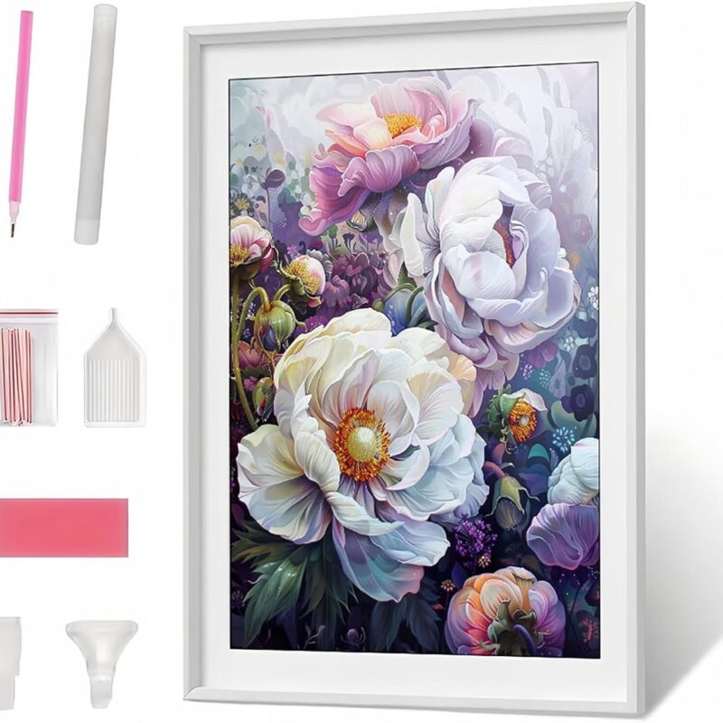 Flower Diamond Art Kits for AdultsFlowers Diamond Painting DIY 5D Peinture Diamant Round Full Drill Mosaic Kits for Adults Gem Art Crystal Paintings Crafts for Home Wall Decor, Gift 32x40in PJY1 5-I