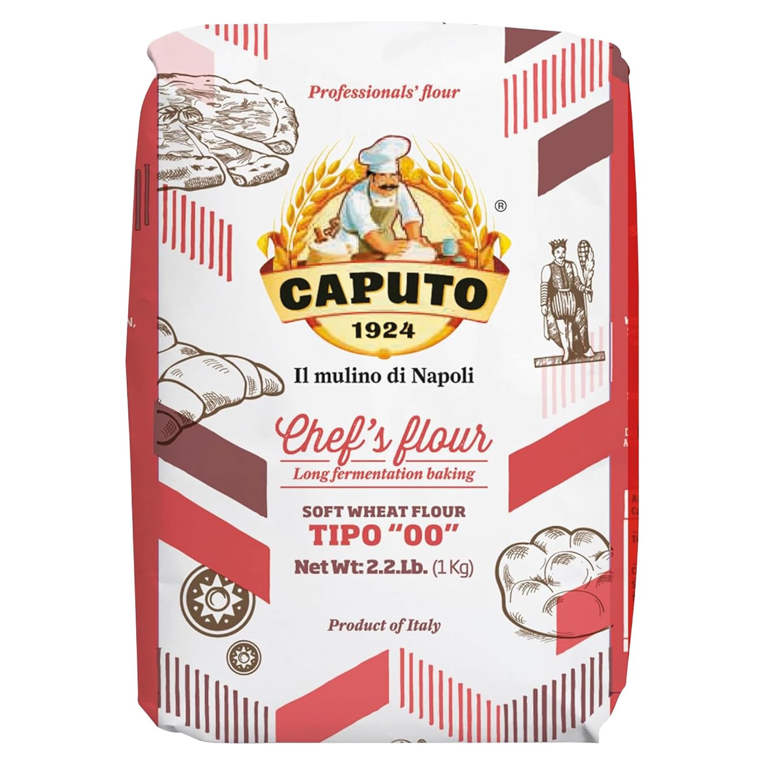 71FMG9xRCSL._SL1500_.jpg Antimo Caputo Chefs Flour, Italian Double Zero 00, Soft Wheat for Pizza Dough, Bread, & Pasta, 2.2 Pound (Pack of 10)