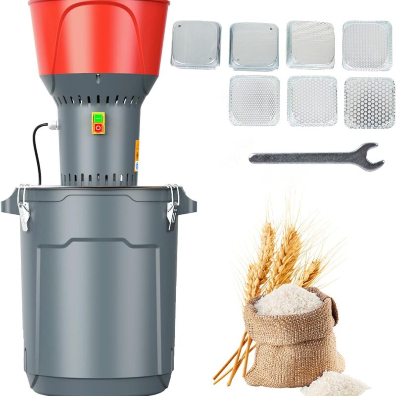 15.8 Gallons Corn Grinder Mill, Dry Grain Mill Grinder Electric, Grain Grinder Mill, Electric Food Mill, Farm Home Wheat Grinder for Spice Rice Feed Flour Cereals, 7 Sizes Sieves