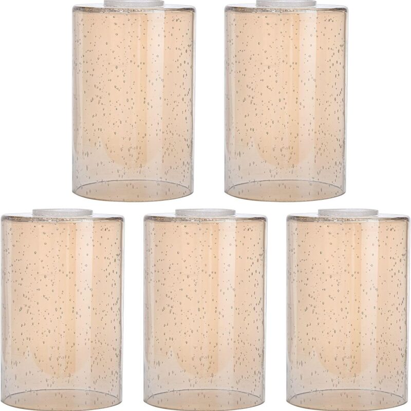 Glass Lamp Shade Replacement Globe & Cover for Light Fixture, 6-1/16" Height 4-1/16" Diameter, 1-5/8 inch Fitter, 5 Pack Amber Seeded Bubble Farmhouse Cylinder Glass Shade