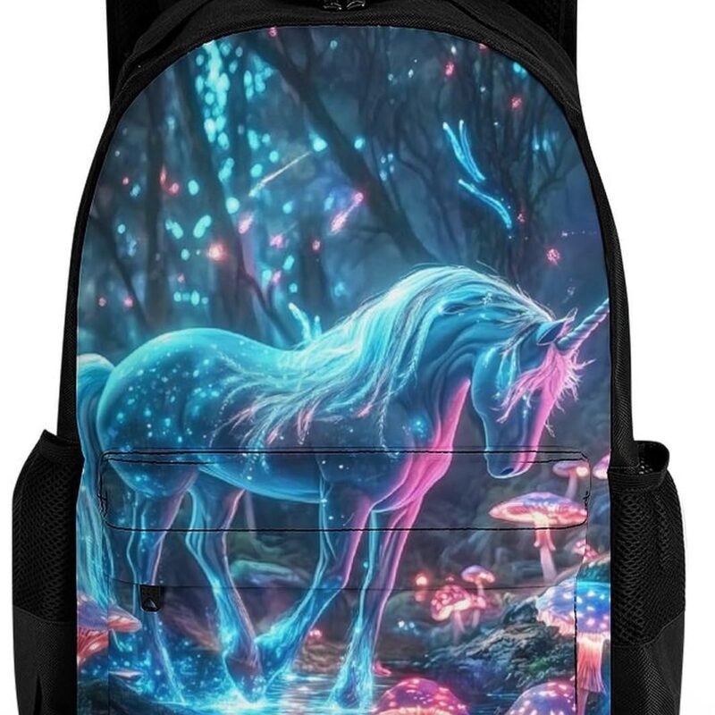 Unicornm Glowing Mushroom Forests Small Backpack Travel Bag Cute Back Packs Fashion Graphic Print Daypack