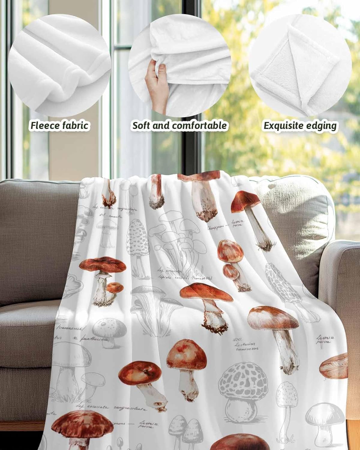 71GL4Q9XjOL._AC_SL1500_.jpg Thanksgiving Brown Mushrooms on Vintage Throw Blanket Warm Cozy Blankets,Lightweight Soft Blanket for Couch Sofa Bed Outdoor, Country Plant Blankets for Women Girls Boys Camping Travel 60x80in - Image 6