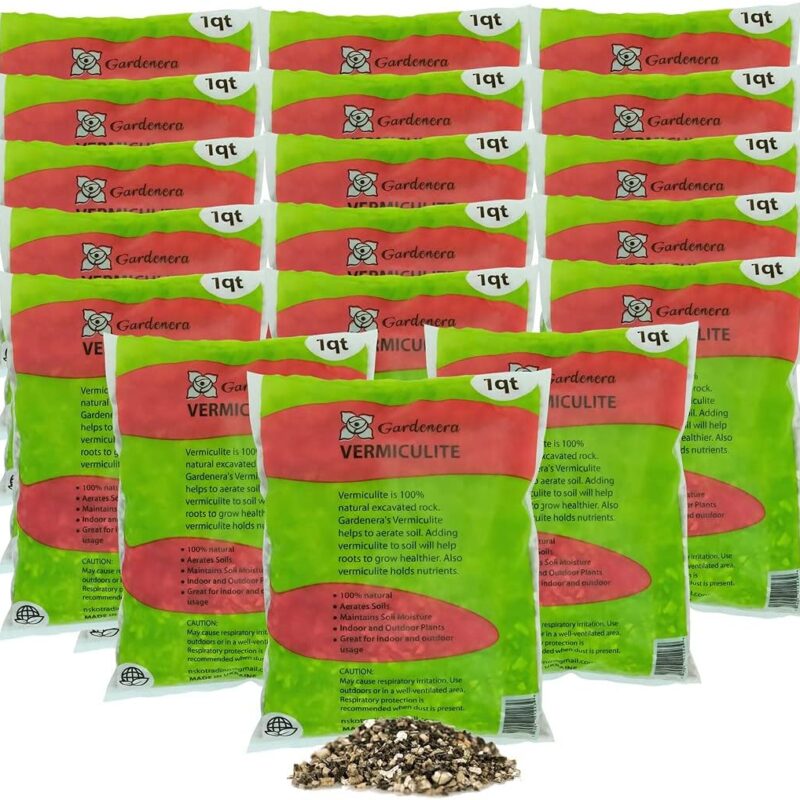 Horticultural Organic Vermiculite by GARDENERA - Medium Grade - Natural Soil Additive for Potted Plants - Orchids - Hydroponics - Terrariums (1 QT) - CASE of 18