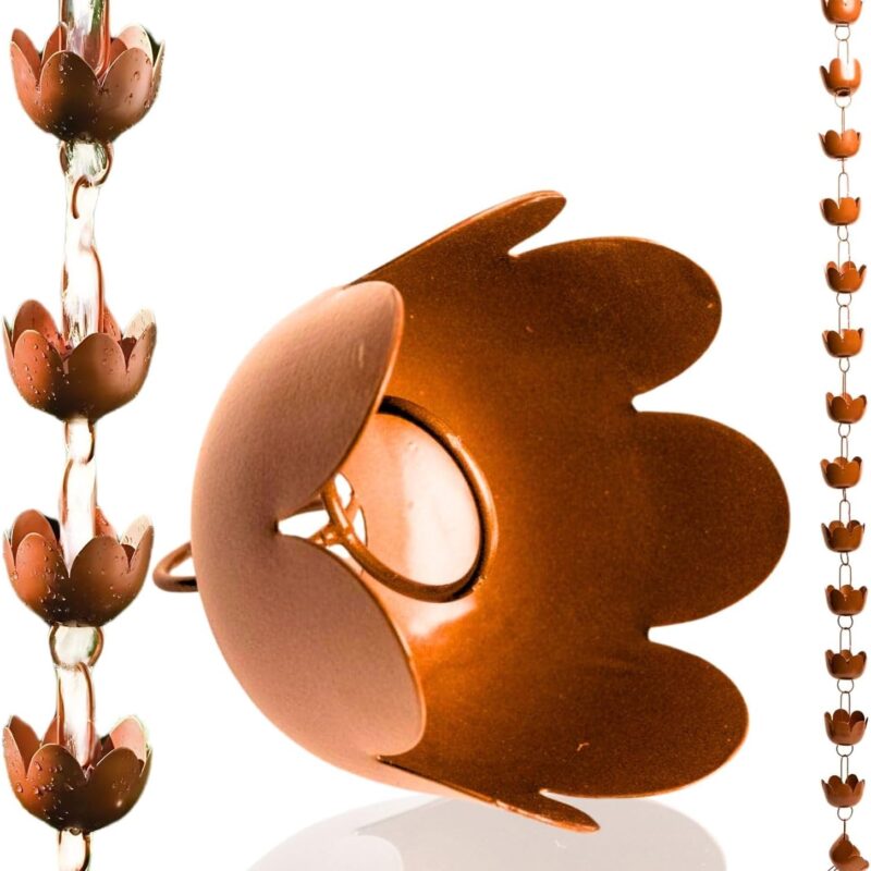 Happy Gardens Copper Flower Rain Chain - Lily Cup Simulated Copper Rain Chains for Downspouts