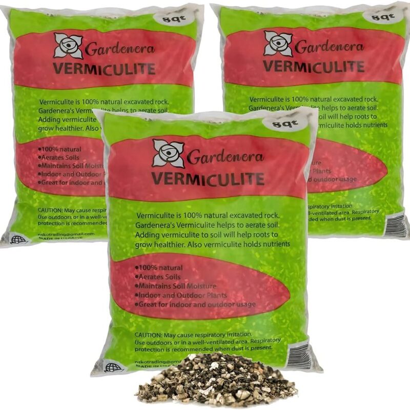 Horticultural Organic Vermiculite by GARDENERA - Medium Grade - Natural Soil Additive for Potted Plants - Orchids - Hydroponics - Terrariums (8 QT) - Set of 3