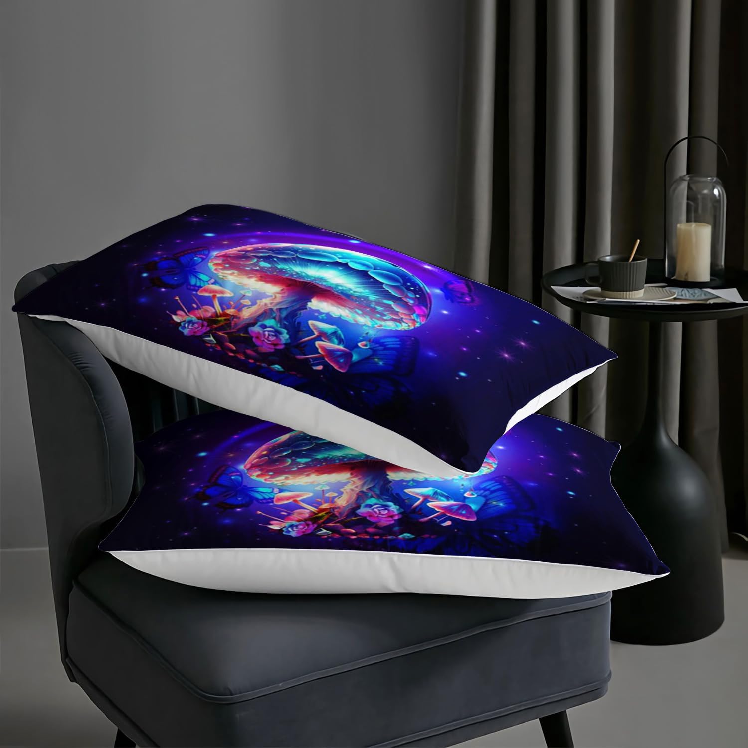 71KOeNhpmQL._AC_SL1500_.jpg AILONEN Magic Mushroom Comforter Set Queen Size, Glowing Mushrooms Bedding Set for Girls Boys,3 Pcs,1 Quilt and 2 Pillowcases,All Season Use - Image 6