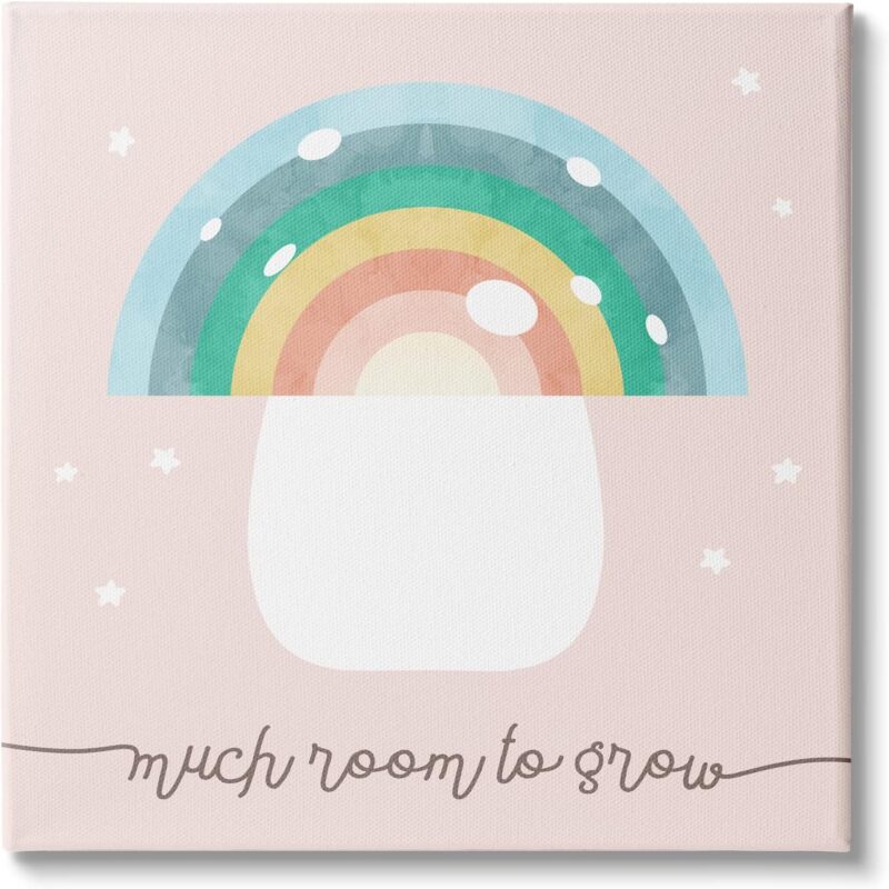 Stupell Industries Much Room to Grow Phrase Kids' Rainbow Mushroom Canvas Wall Art, 36 x 36, Pink