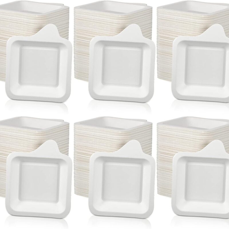 Remerry 1000 Pcs Small Paper Plates Small Disposable Plates Paper Bulk White Square Dessert Cake Party Snack Sugarcane Bagasse Fiber (4.45 x 5.24 Inch)