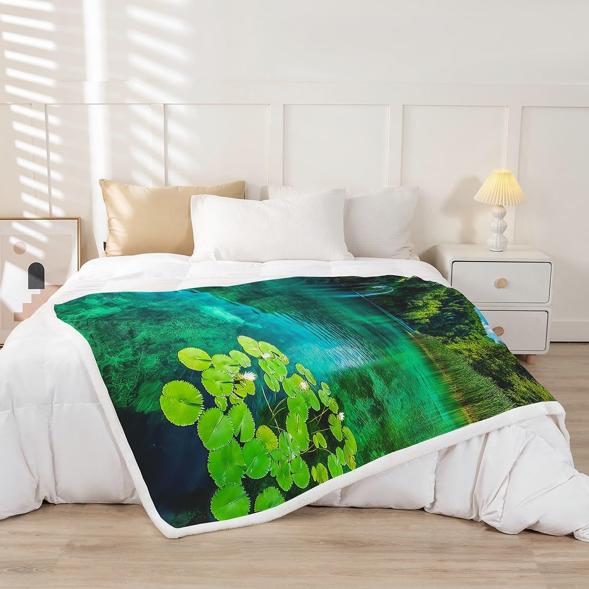 71M40xNK46L._AC_SL1200_.jpg Erosebridal Mountain Lake Throw Blanket Queen Natural Landscape Blanket 3D Scenery Fleece Blanket for Women Girls Rustic Farmhouse Fuzzy Blanket Modern Country Style Couch Sofa Decor - Image 2