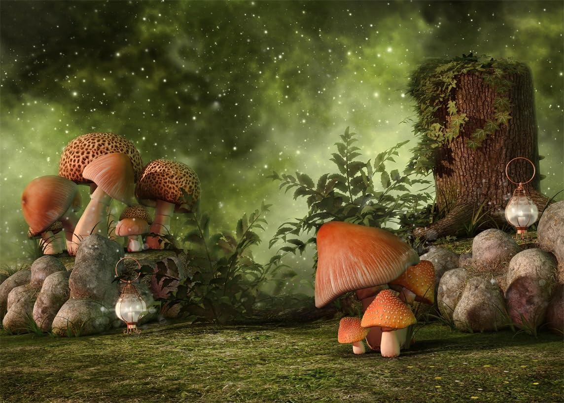 71Mdv3TX3ML._AC_SL1144_.jpg CORFOTO Fabric 15x10ft Fantasy Backdrop Theme Photography Fairy Tale Jungle Mushroom Meadow Scene Background for Children Portrait Photo Girl Room Tapestry Birthday Party Halloween Decoration Props