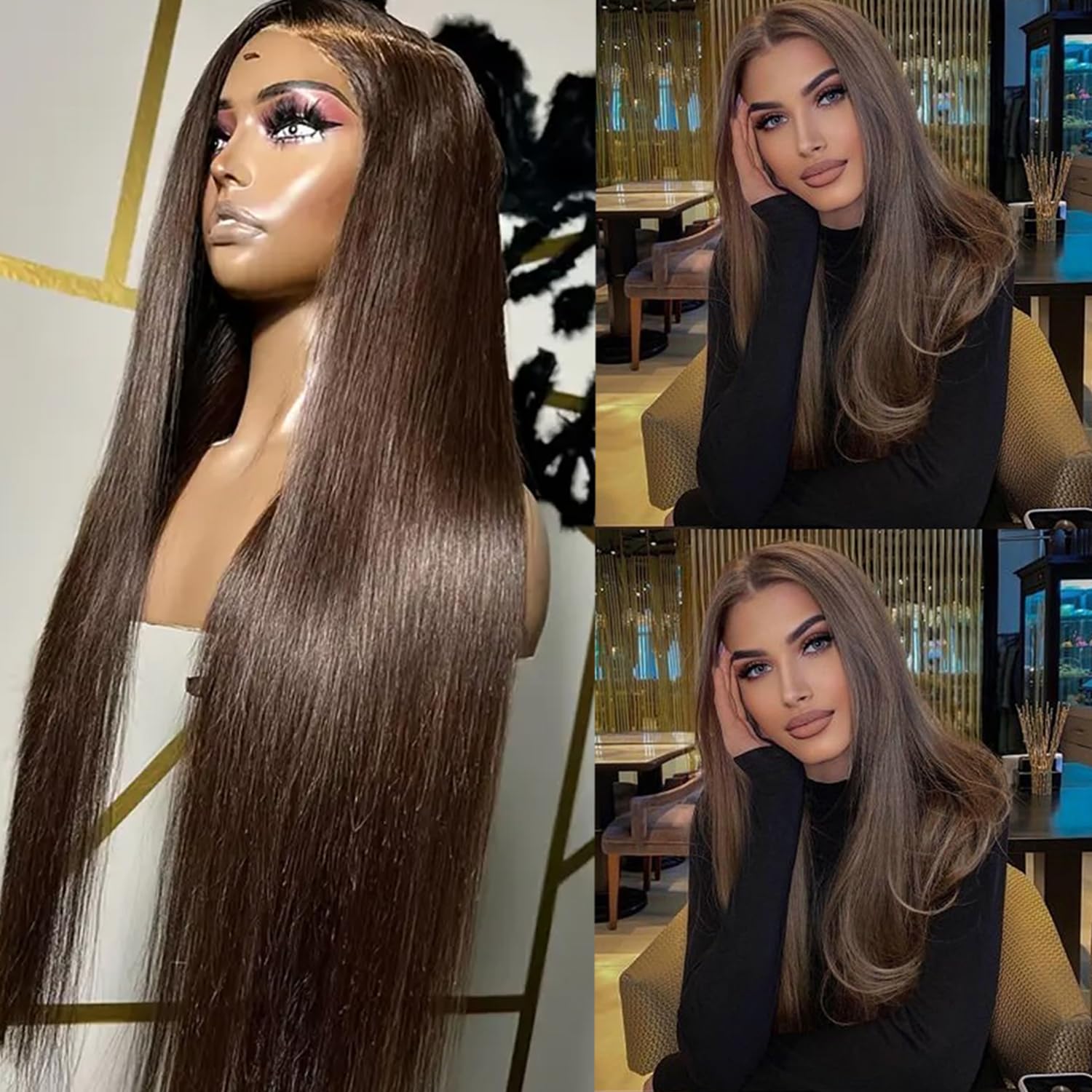 71ORk8-VQJL._SL1500_.jpg Lezaxiu Brown Lace Front Wig Pre Plucked Ready to Wear Wigs Glueless Auburn Brown Wigs Long Straight Hair Wig Heat Resistant Synthetic Lace Front Wigs for Fashion Women Natural Hairline