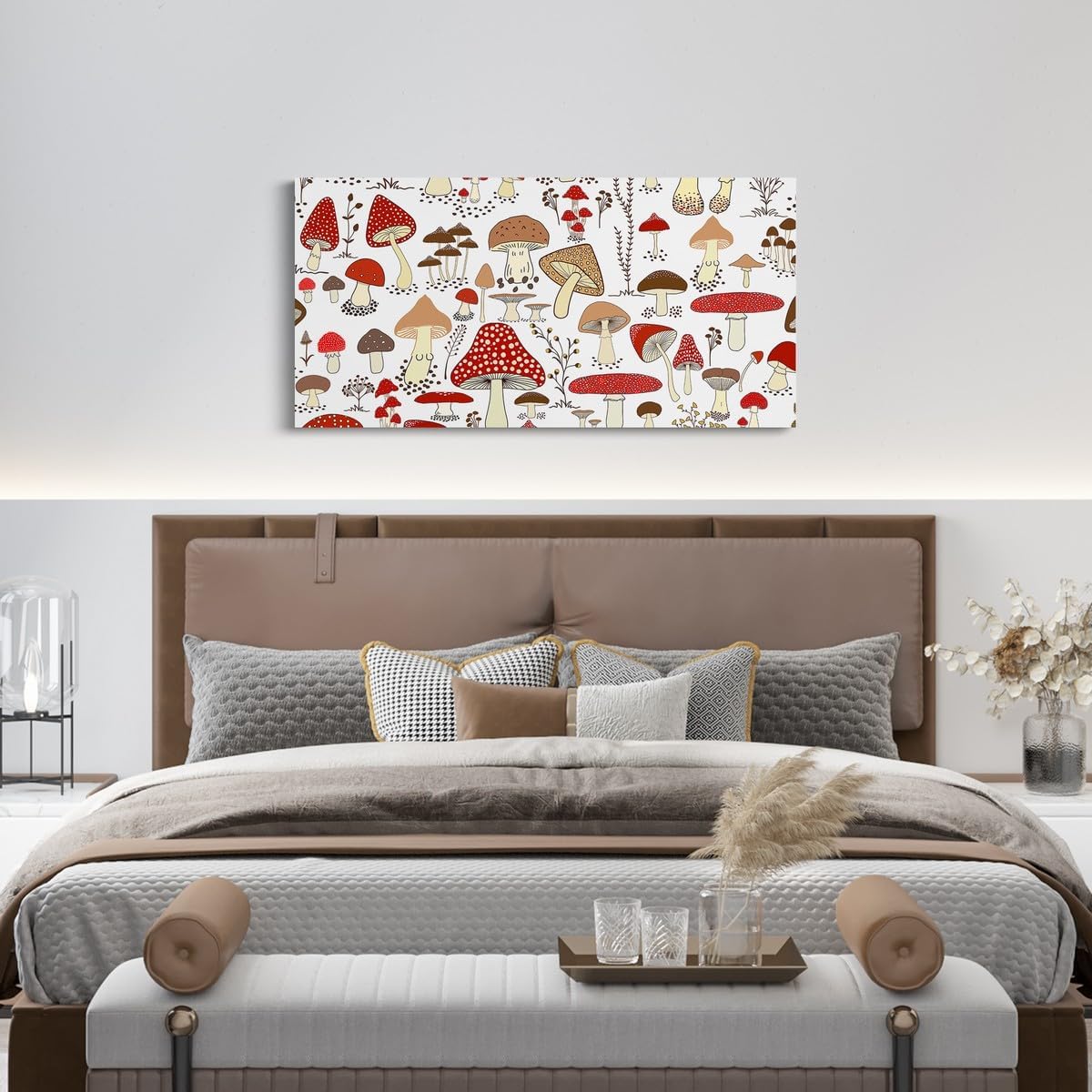71OyuS91VXL._AC_SL1200_.jpg Feelyou Cute Mushroom Decor Canvas Wall Art Kids Cartoon Mushrooms Canvas Prints Large Kawaii Fungus Large Artwork 24"x48" Wild Mushroom Stuff Wall Painting - Image 4